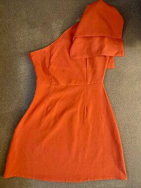 Burnt Orange One Shoulder Bow Dress- Shein- Small
